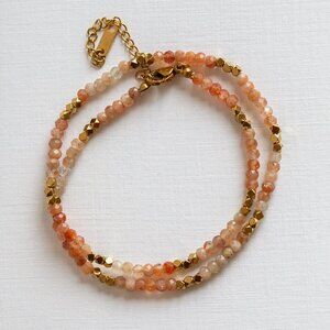 Sunstone Beaded Necklace Waterproof Gold Layering Necklace Beautiful Gemstone
